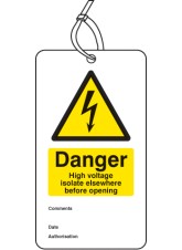 Danger - High Voltage Isolate Elsewhere - Double Sided Safety Tag